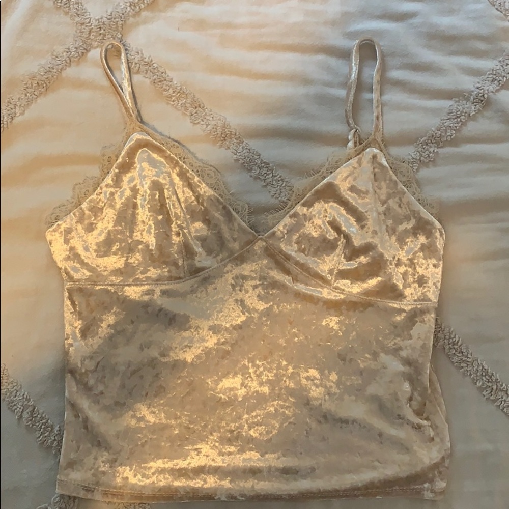 Velvet cropped cami with lace detailing